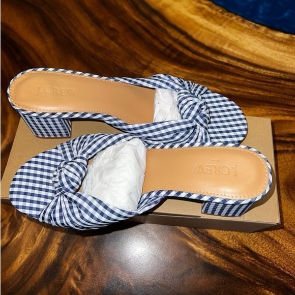 Navy gingham J crew block heels size 7 - Picture 3 of 3